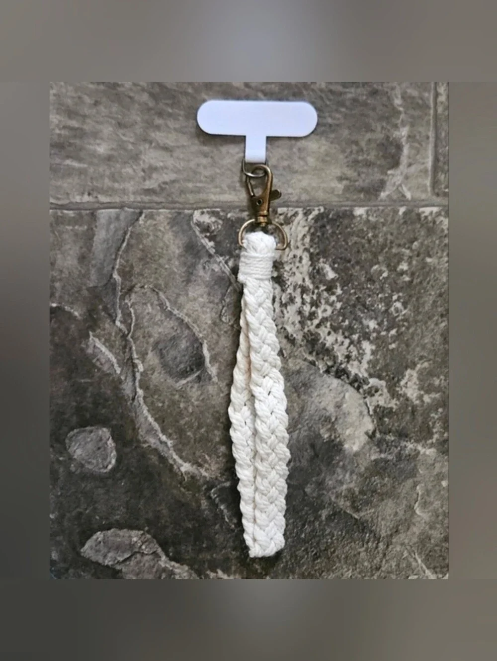 Boho Macrame Phone Wrist Strap/ Cell Phone Lanyard with Tether Tab In White BNIB